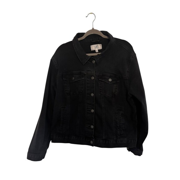 Time And Tru Denim Jean Jacket Black Women's XXL (20)  Buttons Pockets - Picture 1 of 5